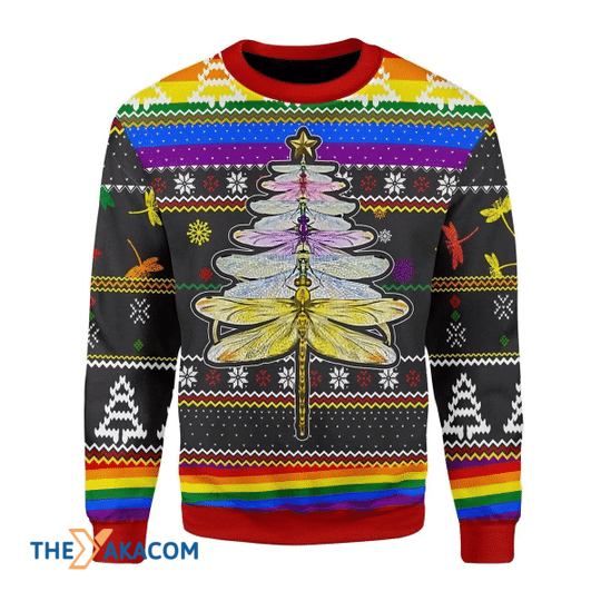 Merry Xmas LGBT Dragonfly So Colorful Gift For Christmas Party Ugly Christmas Sweater