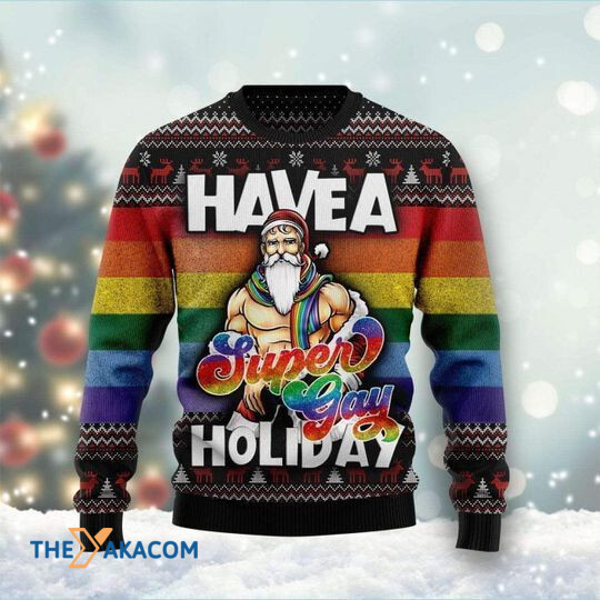 Merry Xmas LGBT Have A Super Gay Holiday Hot Santa Claus Vintage Ugly Christmas Sweater