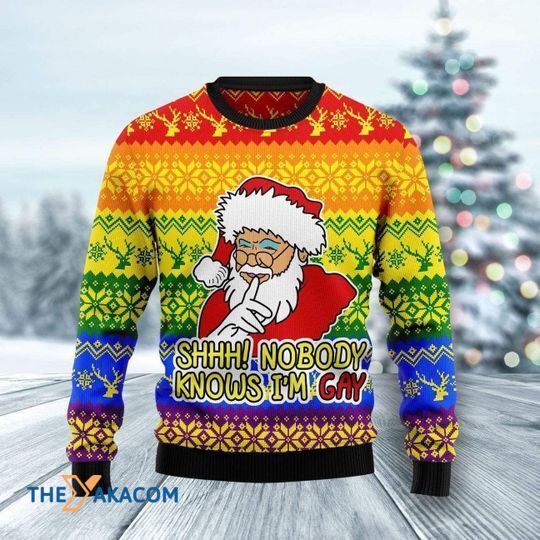 Merry Xmas LGBT Nobody Knows I'm Gay Santa Claus With Unique Pattern Christmas Sweater