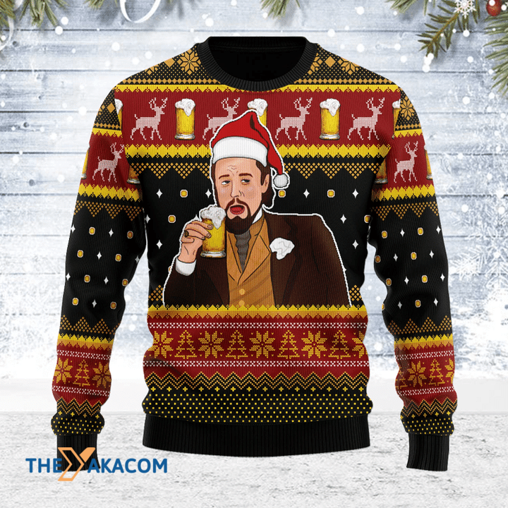 Merry Xmas Leo Laughing Meme Drinking Bear Awesome Gift For Christmas Ugly Christmas Sweater