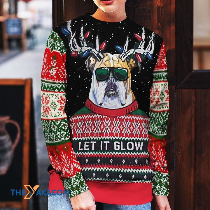 Merry Xmas Let It Glow Bulldog Awesome Gift For Dog Lovers Ugly Christmas Sweater