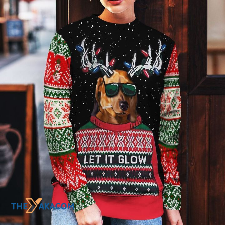 Merry Xmas Let It Glow Dachshund Awesome Gift For Dog Lovers Ugly Christmas Sweater