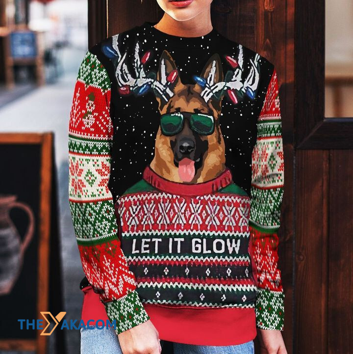 Merry Xmas Let It Glow German Shepherd Awesome Gift For Dog Lovers Ugly Christmas Sweater