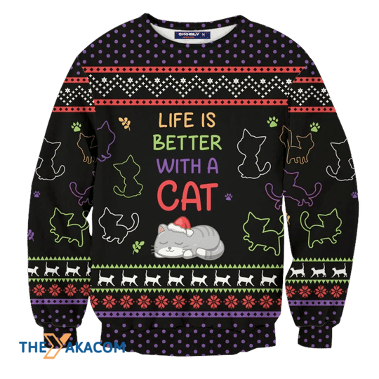 Merry Xmas Life Is Better With A Cat Special Pattern Christmas Sweater