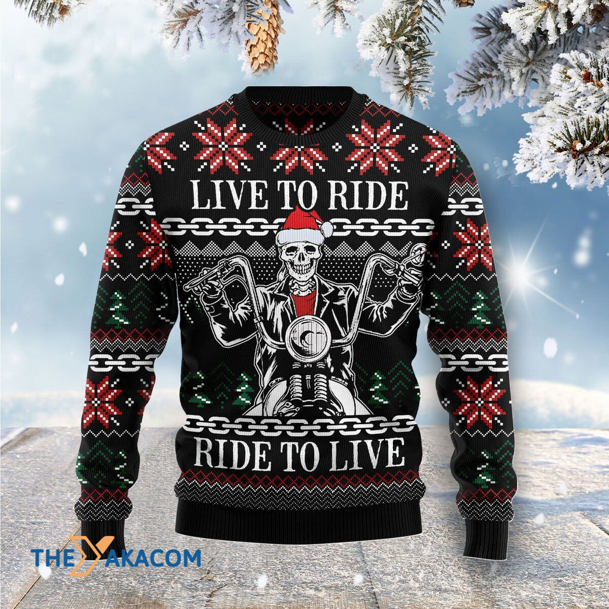 Merry Xmas Live To Ride Motorbike Skeleton Awesome Gift For Christmas Ugly Christmas Sweater