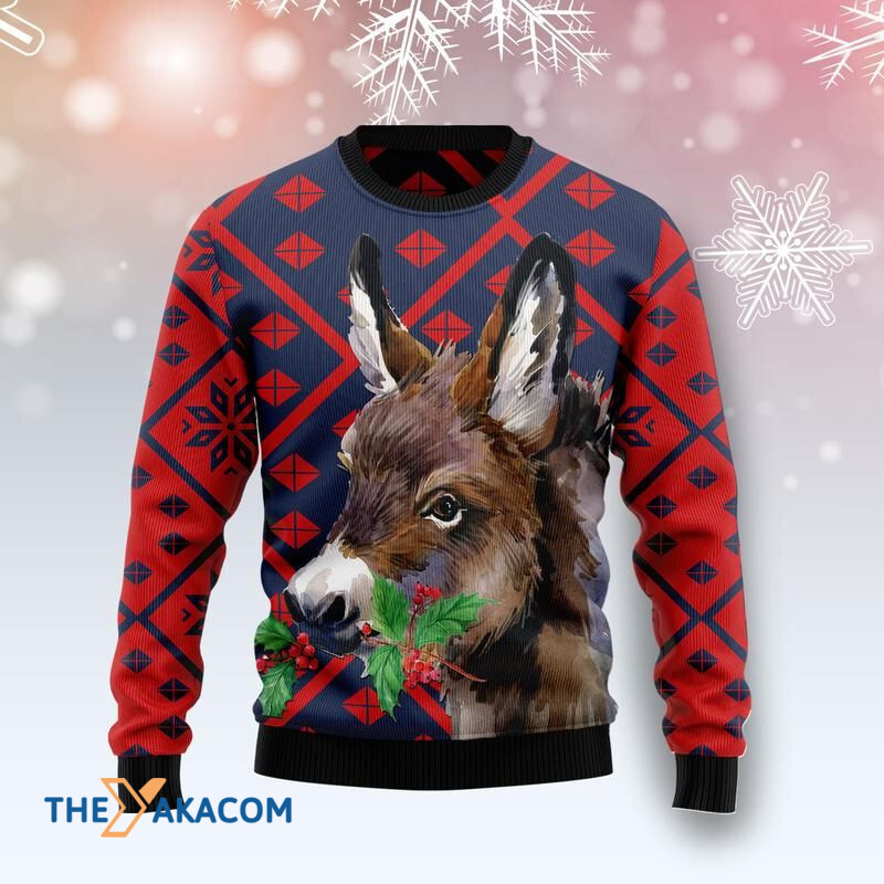 Merry Xmas Lovely Donkey Red And Blue Awesome Gift For Christmas Ugly Christmas Sweater