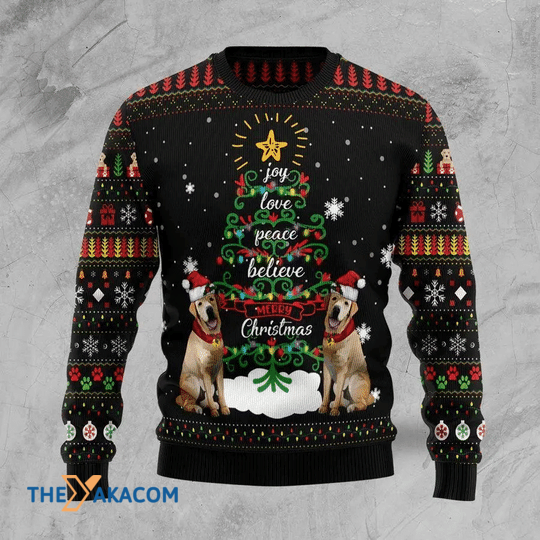 Merry Xmas Lovely Labrador Retriever Joy Love Peace Believe Gift For Christmas Party Ugly Christmas Sweater