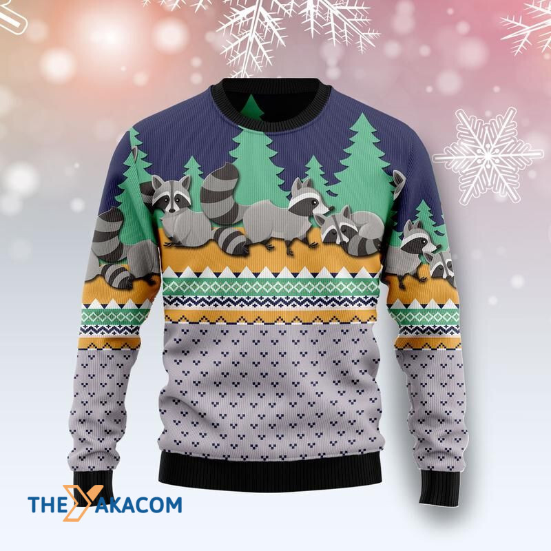 Merry Xmas Lovely Raccoon Family Awesome Gift For Christmas Ugly Christmas Sweater