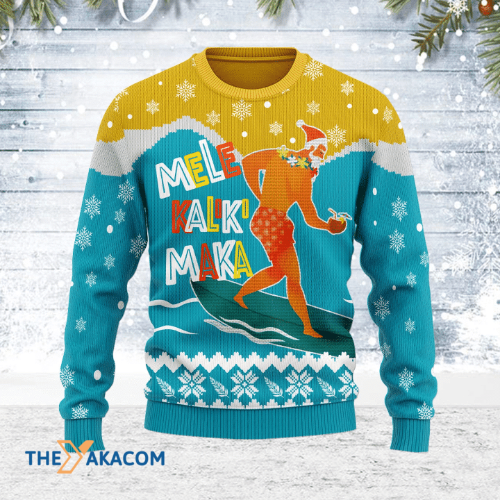 Merry Xmas Mele Kalikimaka Surfing Santa Awesome Gift For Christmas Ugly Christmas Sweater