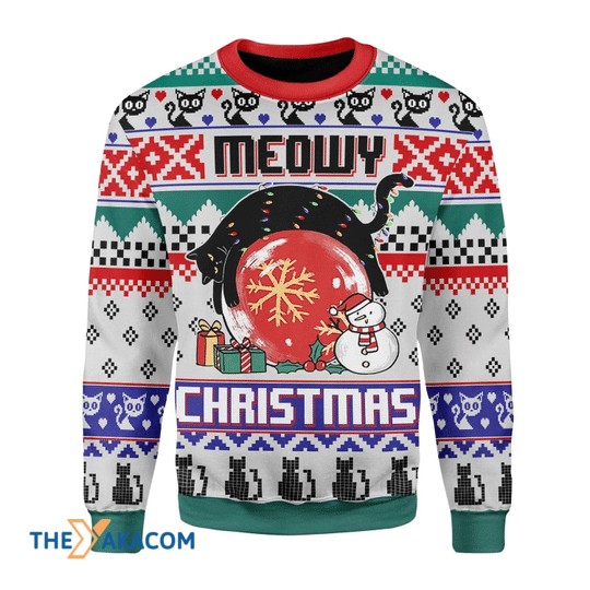 Merry Xmas Meowy Christmas Black Cat Gift For Christmas Party Ugly Christmas Sweater