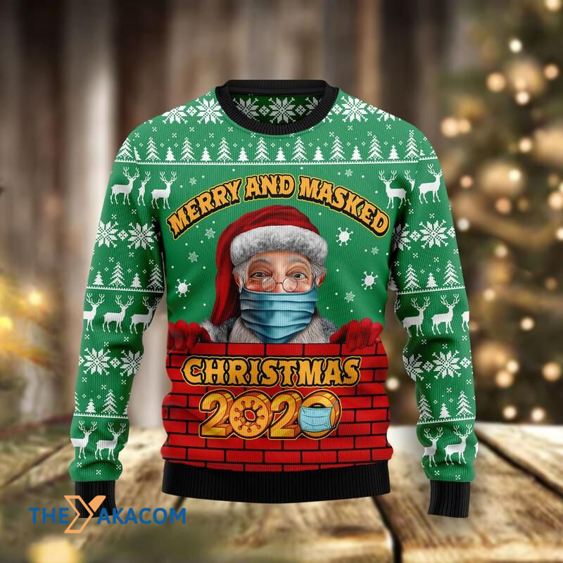 Merry Xmas Merry And Masked Awesome Gift For Christmas Ugly Christmas Sweater