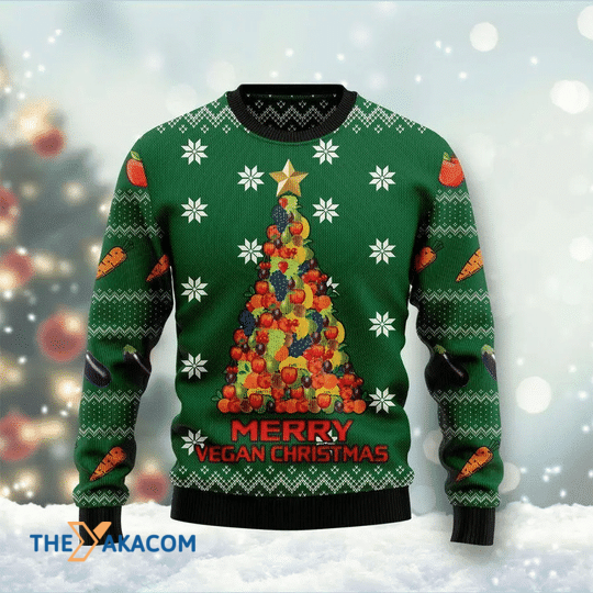 Merry Xmas Merry Vegan Fruit Christmas Tree Gift For Christmas Party Ugly Christmas Sweater