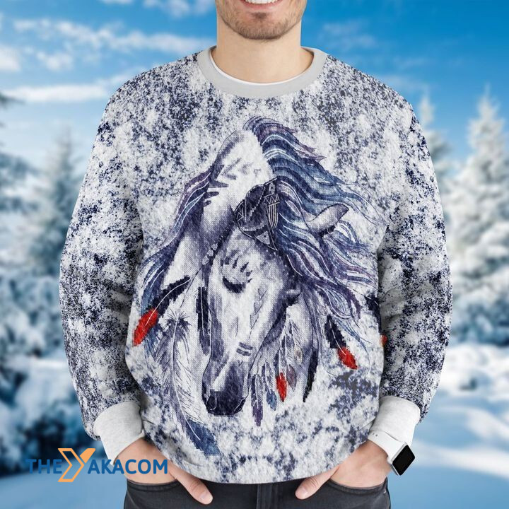 Merry Xmas Native Horse Awesome Gift For Christmas Ugly Christmas Sweater