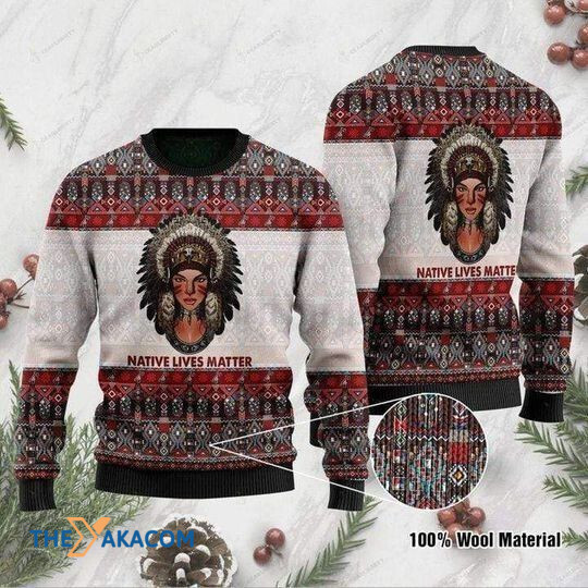 Merry Xmas Native Lives Matter Native American Vintage Ugly Christmas Sweater