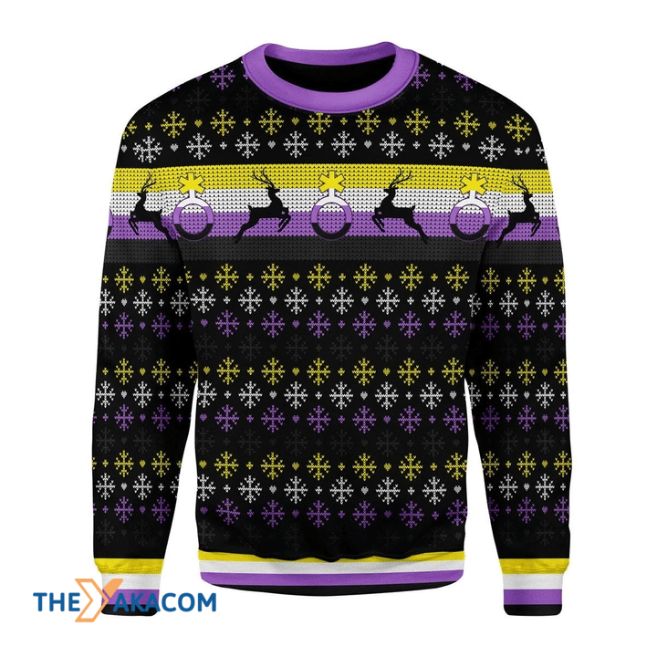 Merry Xmas Nonbinary Flag Awesome Gift For Christmas Ugly Christmas Sweater