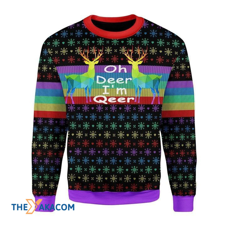 Merry Xmas Oh Deer I'm Qeer LGBT Awesome Gift For Christmas Ugly Christmas Sweater