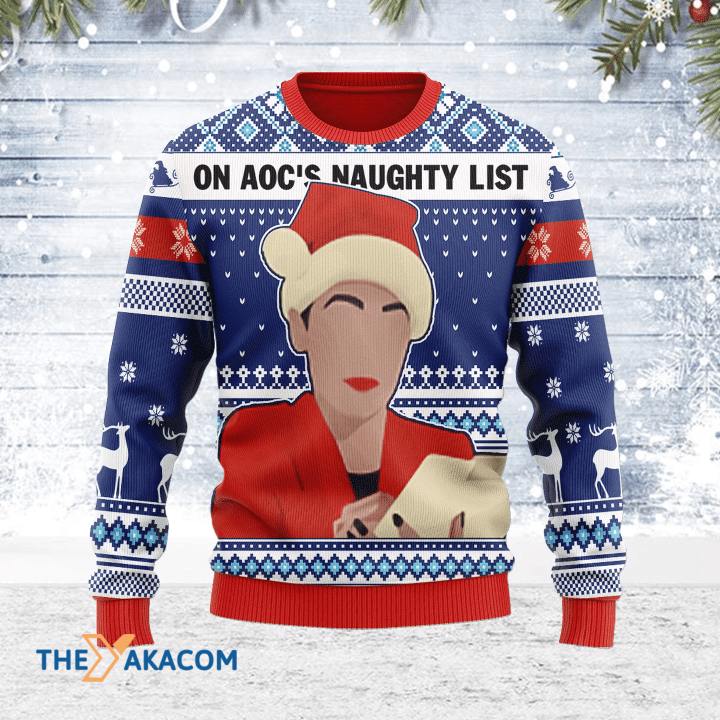 Merry Xmas On Aoc's Naughty List Awesome Gift For Christmas Ugly Christmas Sweater