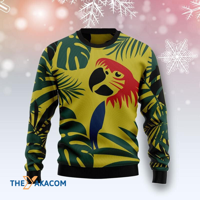 Merry Xmas Parrot Tropical Leaf Awesome Gift For Christmas Ugly Christmas Sweater