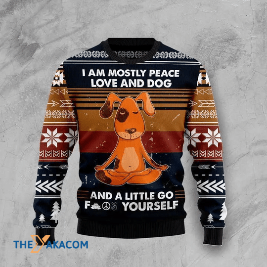 Merry Xmas Peace Love And Dog Gift For Christmas Party Ugly Christmas Sweater