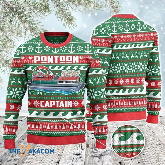 Merry Xmas Pontoon Captain Awesome Gift For Christmas Ugly Christmas Sweater