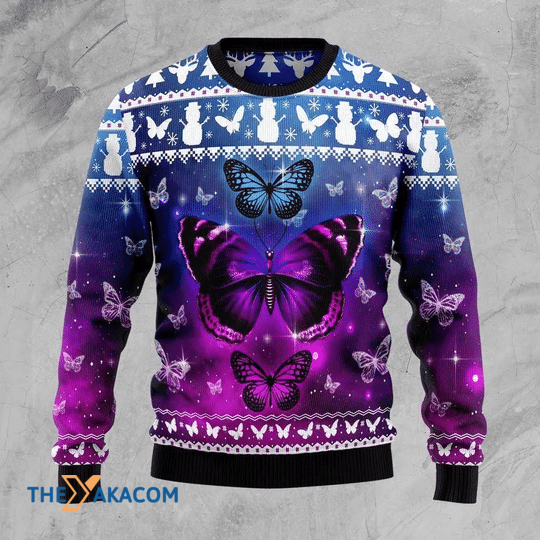 Merry Xmas Purple Butterfly Gift For Christmas Party Ugly Christmas Sweater