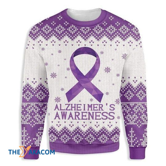 Merry Xmas Purple Ribbon Alzheimer Awareness Ugly Christmas Sweater