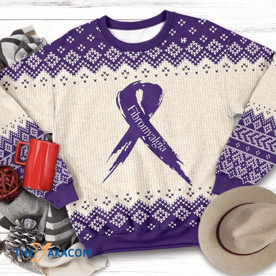 Merry Xmas Purple Ribbon Fibromyalgia Awareness Gift For Christmas Party Ugly Christmas Sweater