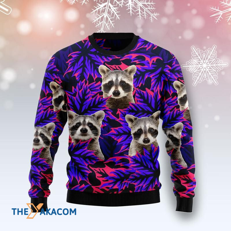 Merry Xmas Raccoon Leaves Awesome Gift For Christmas Ugly Christmas Sweater