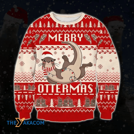 Merry Xmas Red Merry Ottermas Gift For Christmas Party Ugly Christmas Sweater