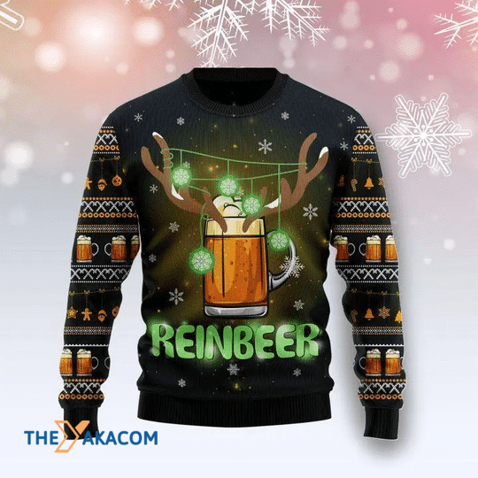 Merry Xmas Reinbeer Awesome Glowing Green Light Gift For Christmas Party Ugly Christmas Sweater