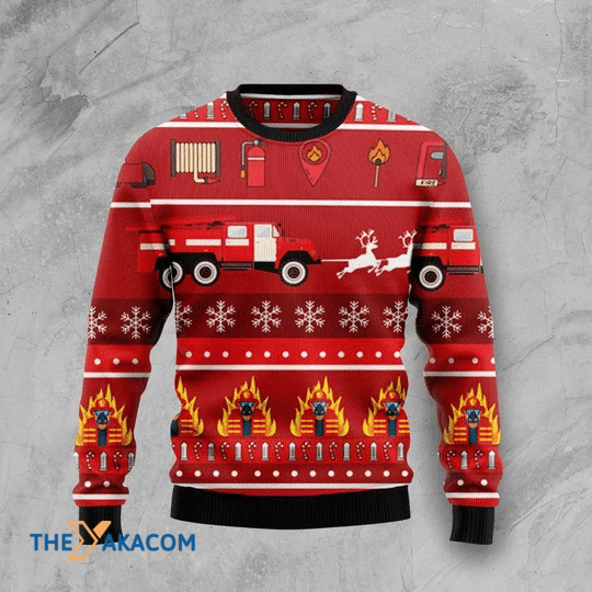 Merry Xmas Reindeer And Red Firefighter Gift For Christmas Party Ugly Christmas Sweater