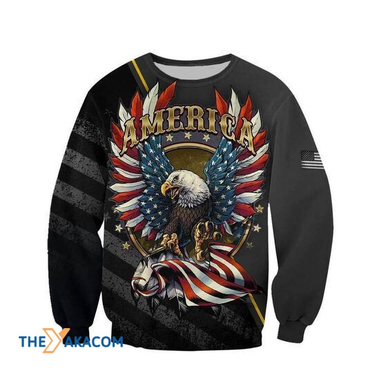 Merry Xmas Retro American Flag Eagle Veteran Ugly Christmas Sweater