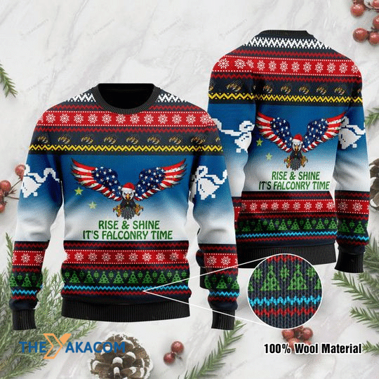 Merry Xmas Rise And Shine It's Falconry Time Alaska Eagle Special Pattern Ugly Christmas Sweater