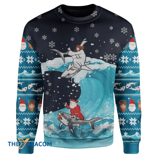 Merry Xmas Santa And Jesus Surfing Together Gift For Christmas Party Ugly Christmas Sweater