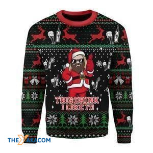 Merry Xmas Santa Claus Drinking Beer Gift For Christmas Party Ugly Christmas Sweater