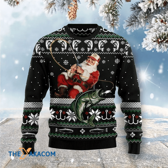 Merry Xmas Santa Claus Fishing Gift For Christmas Party Ugly Christmas Sweater