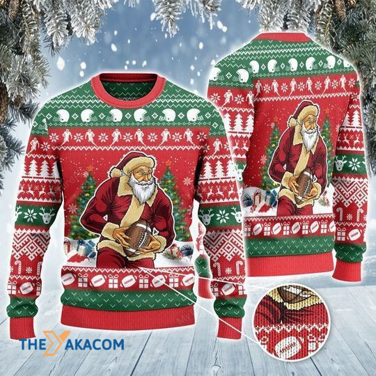 Merry Xmas Santa Claus Playing Football Awesome Gift For Christmas Ugly Christmas Sweater