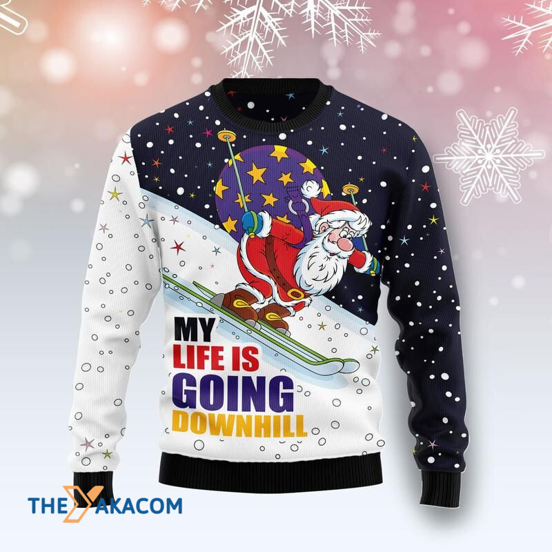 Merry Xmas Santa Claus Ski My Life Is Going Downhill Awesome Gift For Christmas Ugly Christmas Sweater