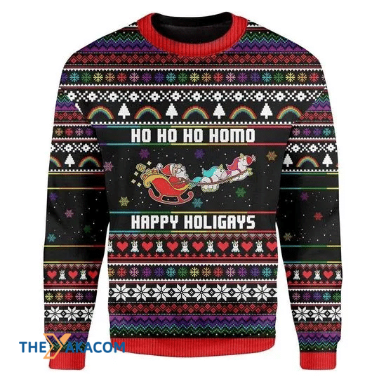 Merry Xmas Santa Clause Happy Holigays Colorful Pattern Ugly Christmas Sweater