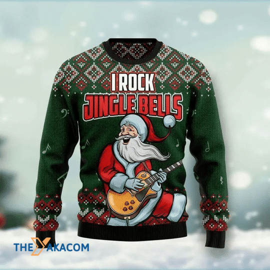 Merry Xmas Santa Clause I Rock Jingle Bells Gift For Christmas Party Ugly Christmas Sweater