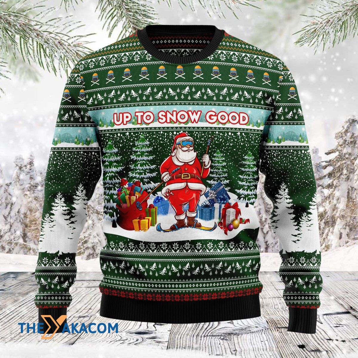 Merry Xmas Santa Clause Skiing Up To Snow Good Awesome Gift For Christmas Ugly Christmas Sweater