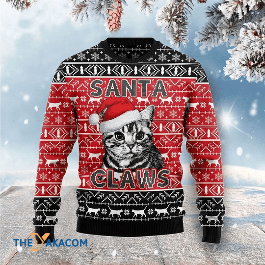 Merry Xmas Santa Claws Cat Gift For Christmas Party Ugly Christmas Sweater