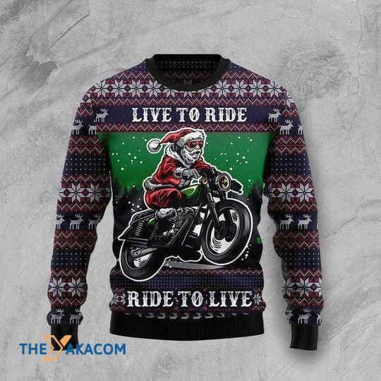 Merry Xmas Santa Claws Riding Motor Ride To Live Vintage Ugly Christmas Sweater