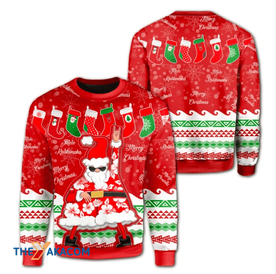 Merry Xmas Santa Dancing Merry Mele Kilikimaka And Awesome Pattern Ugly Christmas Sweater