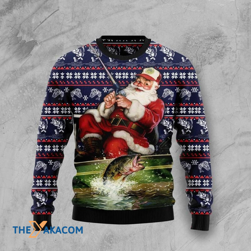 Merry Xmas Santa Fishing Awesome Gift For Christmas Ugly Christmas Sweater