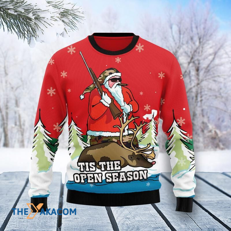 Merry Xmas Santa Hunting Tis The Open Season Awesome Gift For Christmas Ugly Christmas Sweater