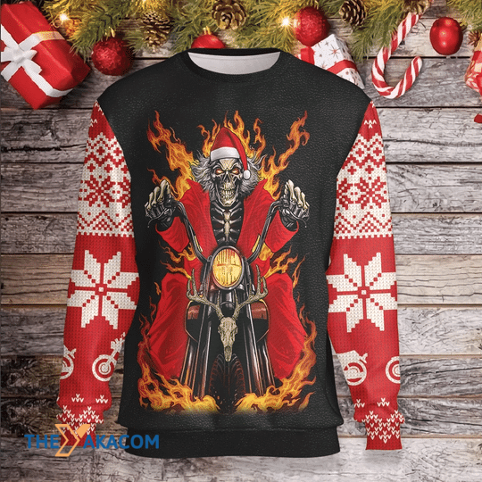 Merry Xmas Santa Skeleton Driving Gift For Christmas Party Ugly Christmas Sweater