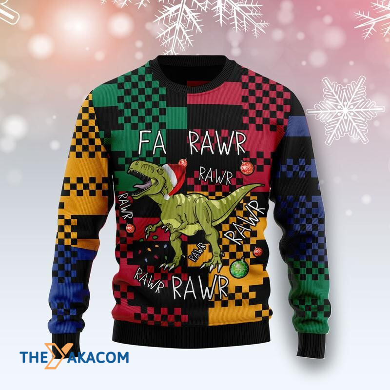 Merry Xmas Santa T-rex Rawr Rawr Rawr Awesome Gift For Christmas Ugly Christmas Sweater