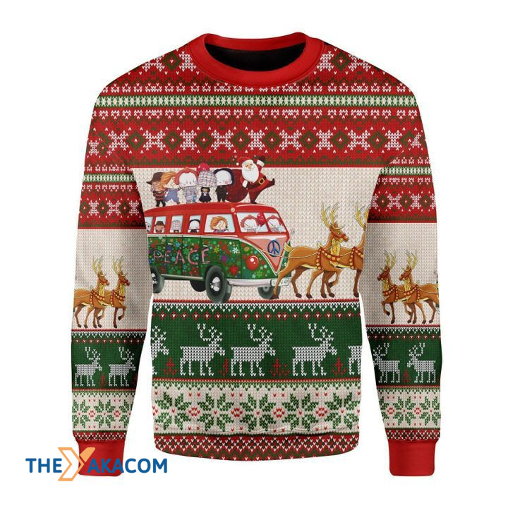 Merry Xmas Santa With Horror Characters Awesome Gift For Christmas Ugly Christmas Sweater