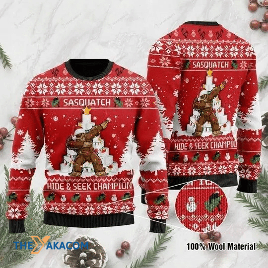 Merry Xmas Sasquatch Hide & Seek Champion Dabbing Gift For Christmas Party Ugly Christmas Sweater